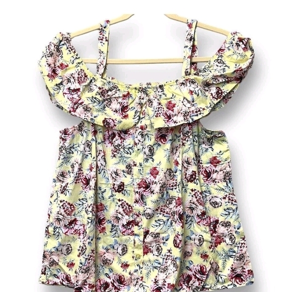 No Comment Plus Size Juniors Yellow Floral Off Shoulder Blouse Top Size 1X - Picture 2 of 2